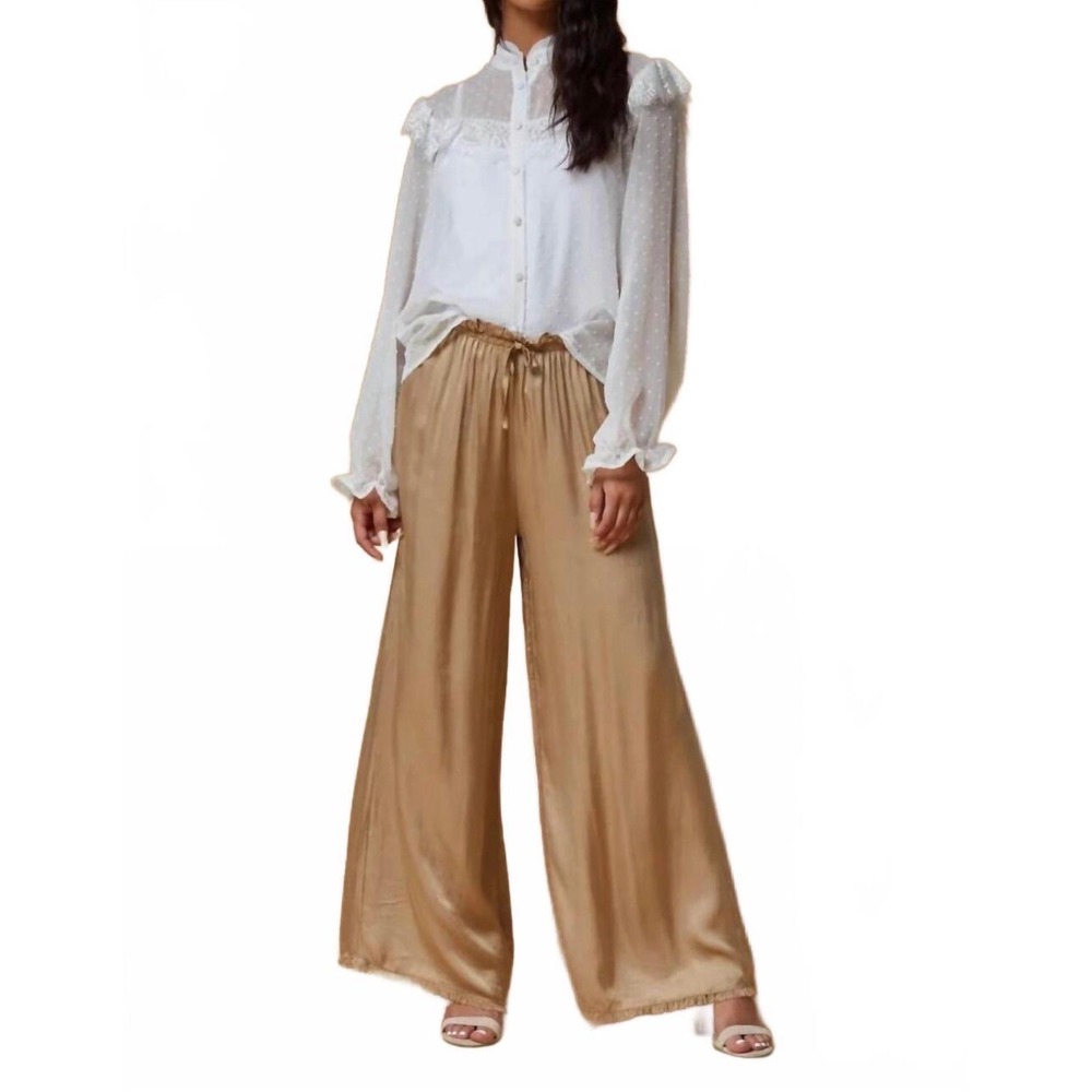 Scandal Italy | Lola Pants L Caramel Wide Leg Elastic Drawstring Made in Italy